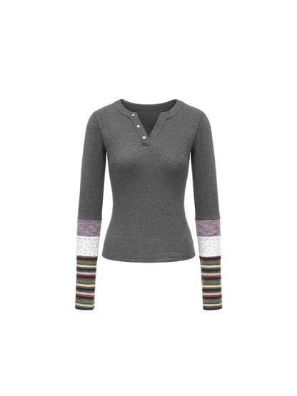 oinimi_Striped_Floral_Patchwork_Ruched_Sleeves_Women&
