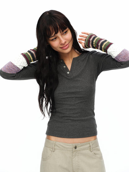 oinimi Striped Floral Patchwork Ruched Sleeves Women&