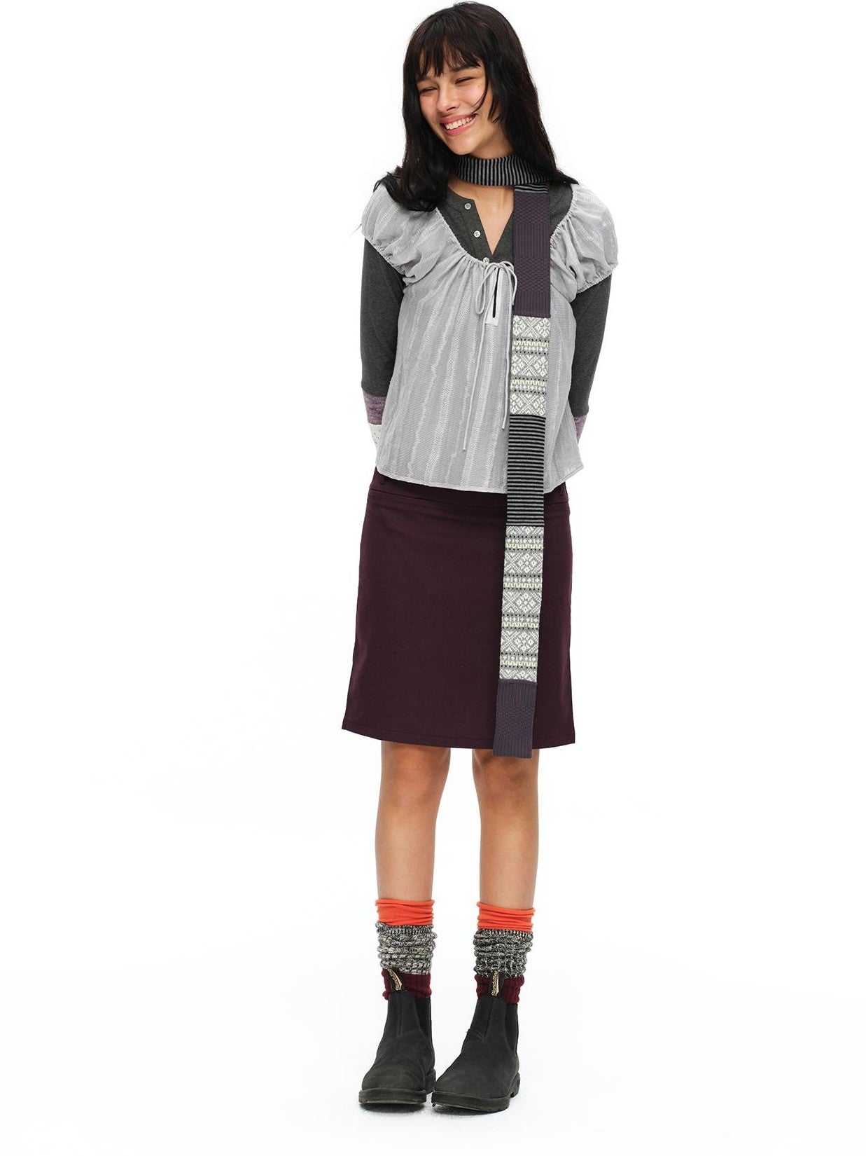 oinimi Striped Floral Patchwork Ruched Sleeves Women&