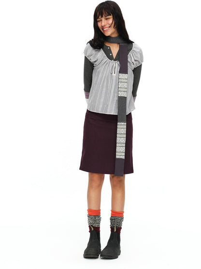 oinimi Striped Floral Patchwork Ruched Sleeves Women&