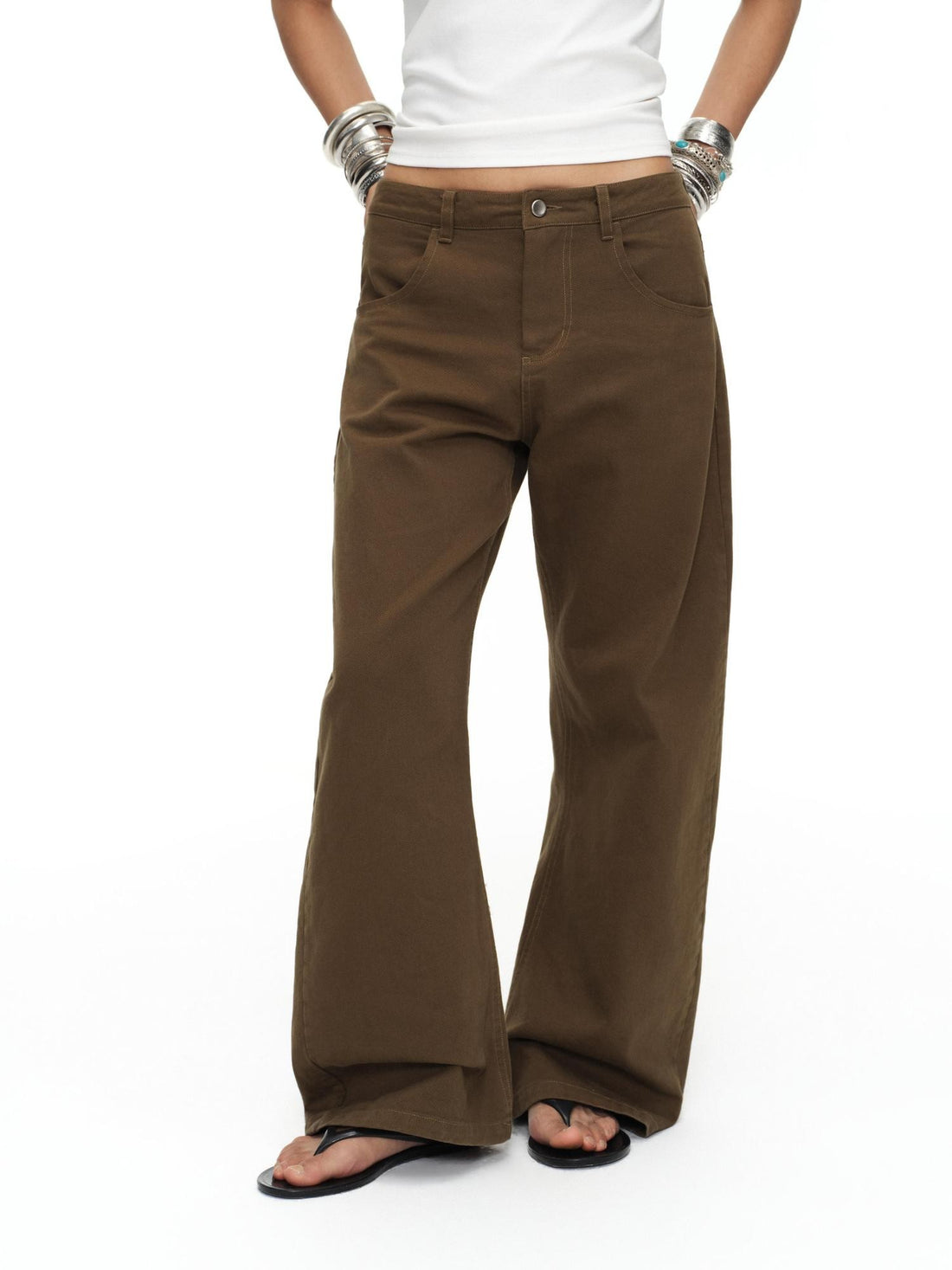 oinimi Tea Brown Low Rise Enzyme Wash Button Fly Women&