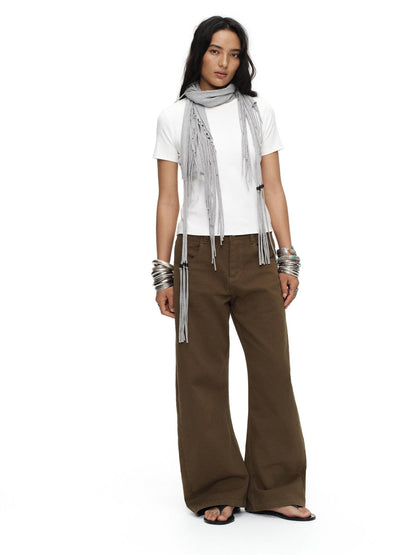 oinimi Tea Brown Low Rise Enzyme Wash Button Fly Women&