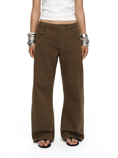 oinimi Tea Brown Low Rise Enzyme Wash Button Fly Women&
