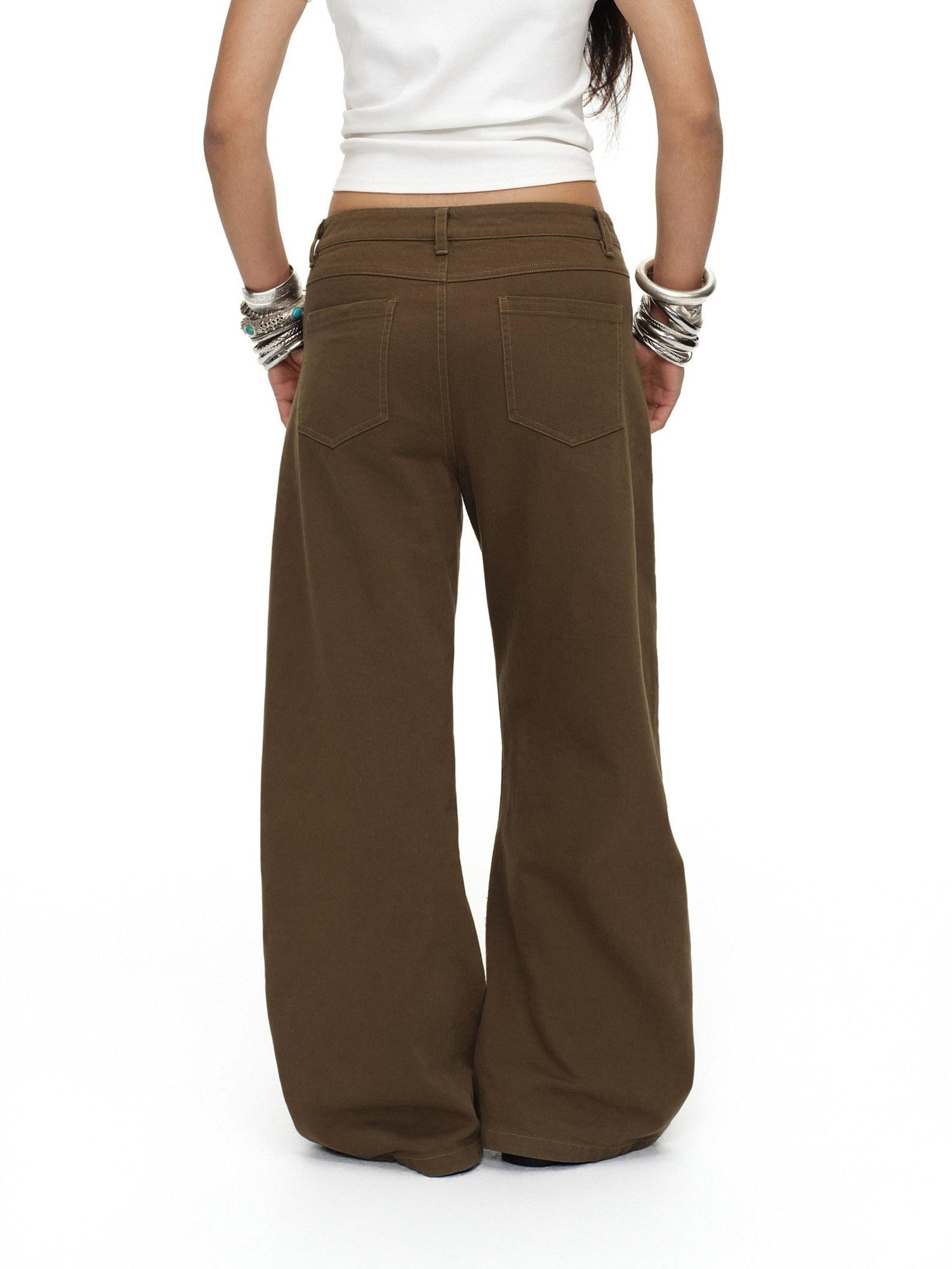 oinimi Tea Brown Low Rise Enzyme Wash Button Fly Women&