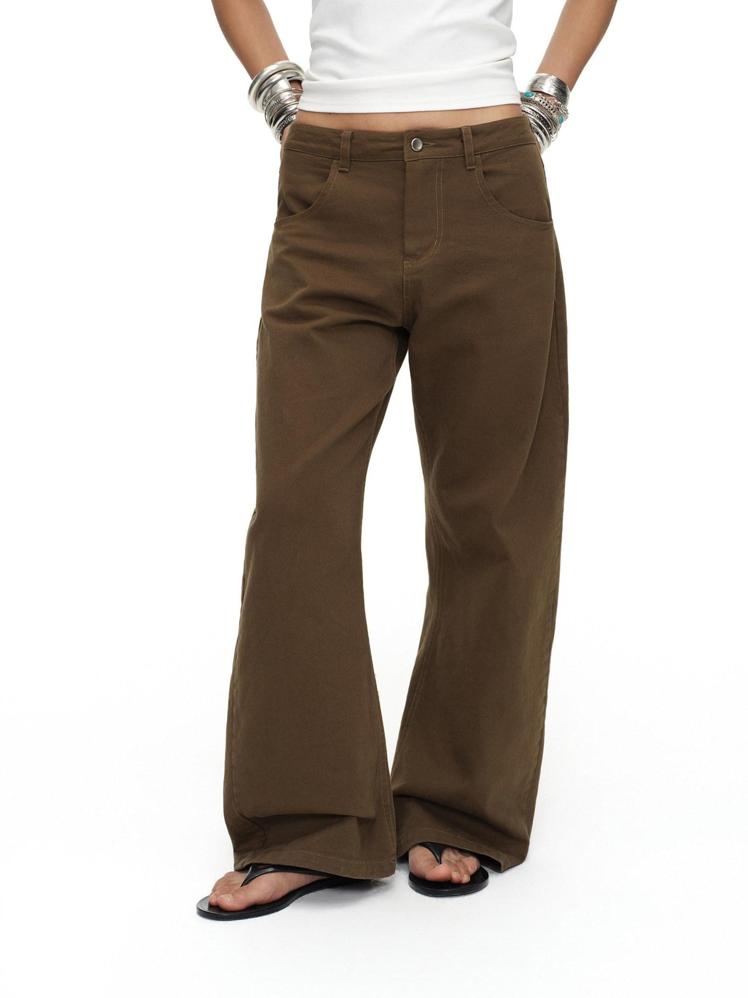 oinimi Tea Brown Low Rise Enzyme Wash Button Fly Women&