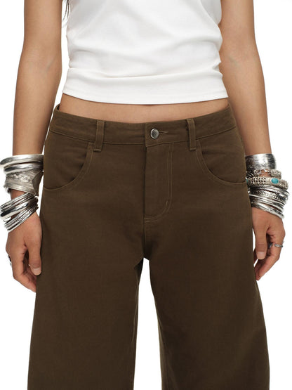 oinimi Tea Brown Low Rise Enzyme Wash Button Fly Women&