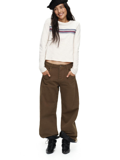 oinimi Tea Brown Low Rise Enzyme Wash Button Fly Women&