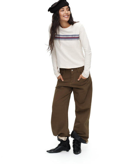 oinimi Tea Brown Low Rise Enzyme Wash Button Fly Women&