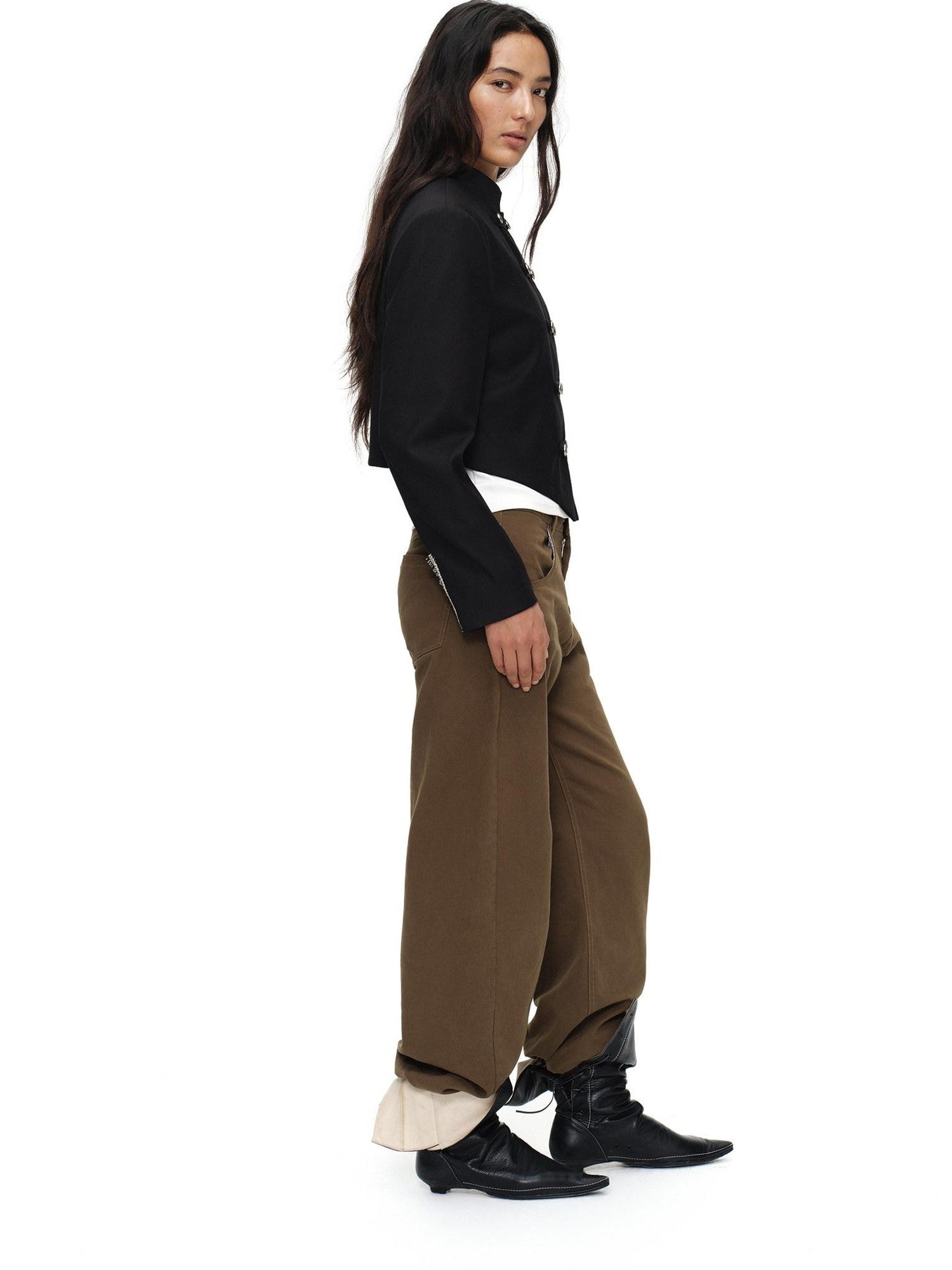 oinimi Tea Brown Low Rise Enzyme Wash Button Fly Women&