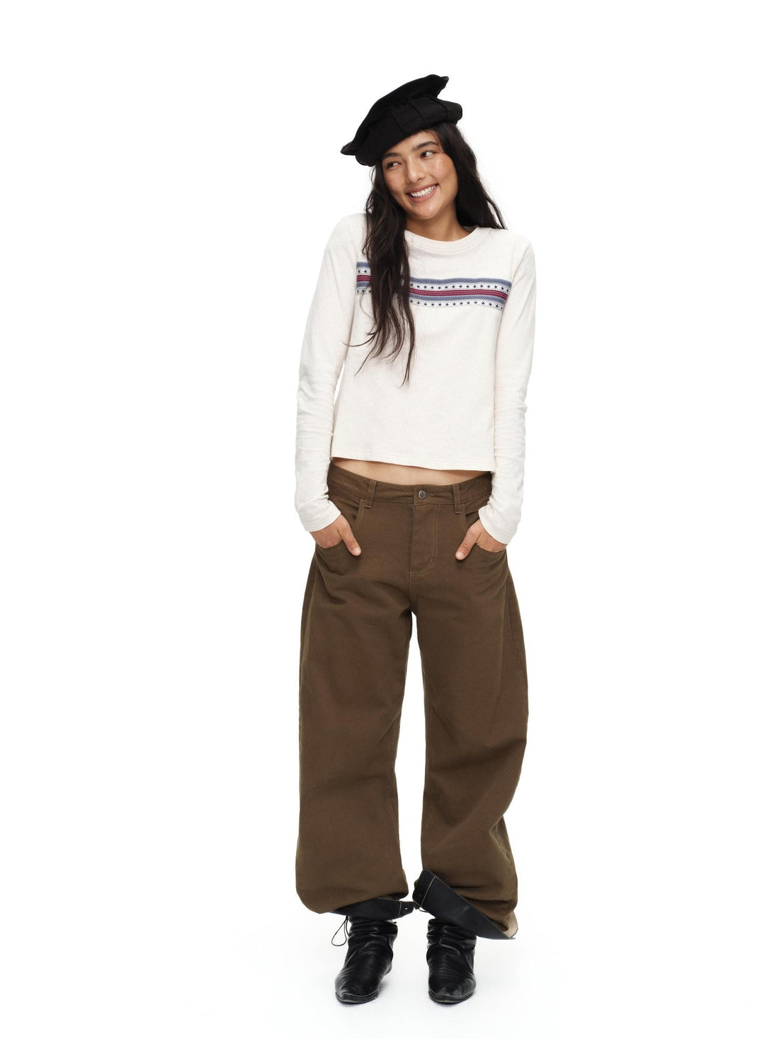 oinimi Tea Brown Low Rise Enzyme Wash Button Fly Women&