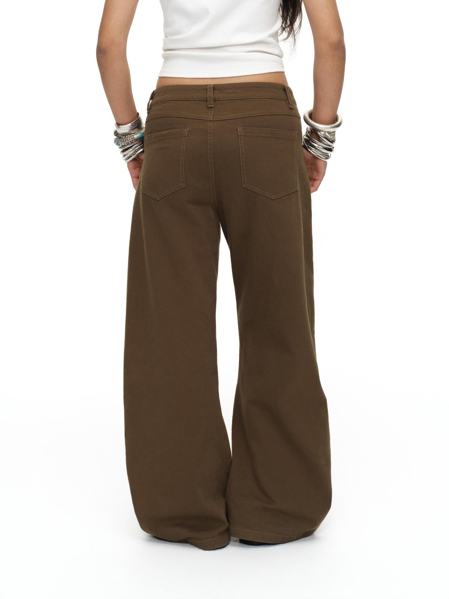 oinimi Tea Brown Low Rise Enzyme Wash Button Fly Women&