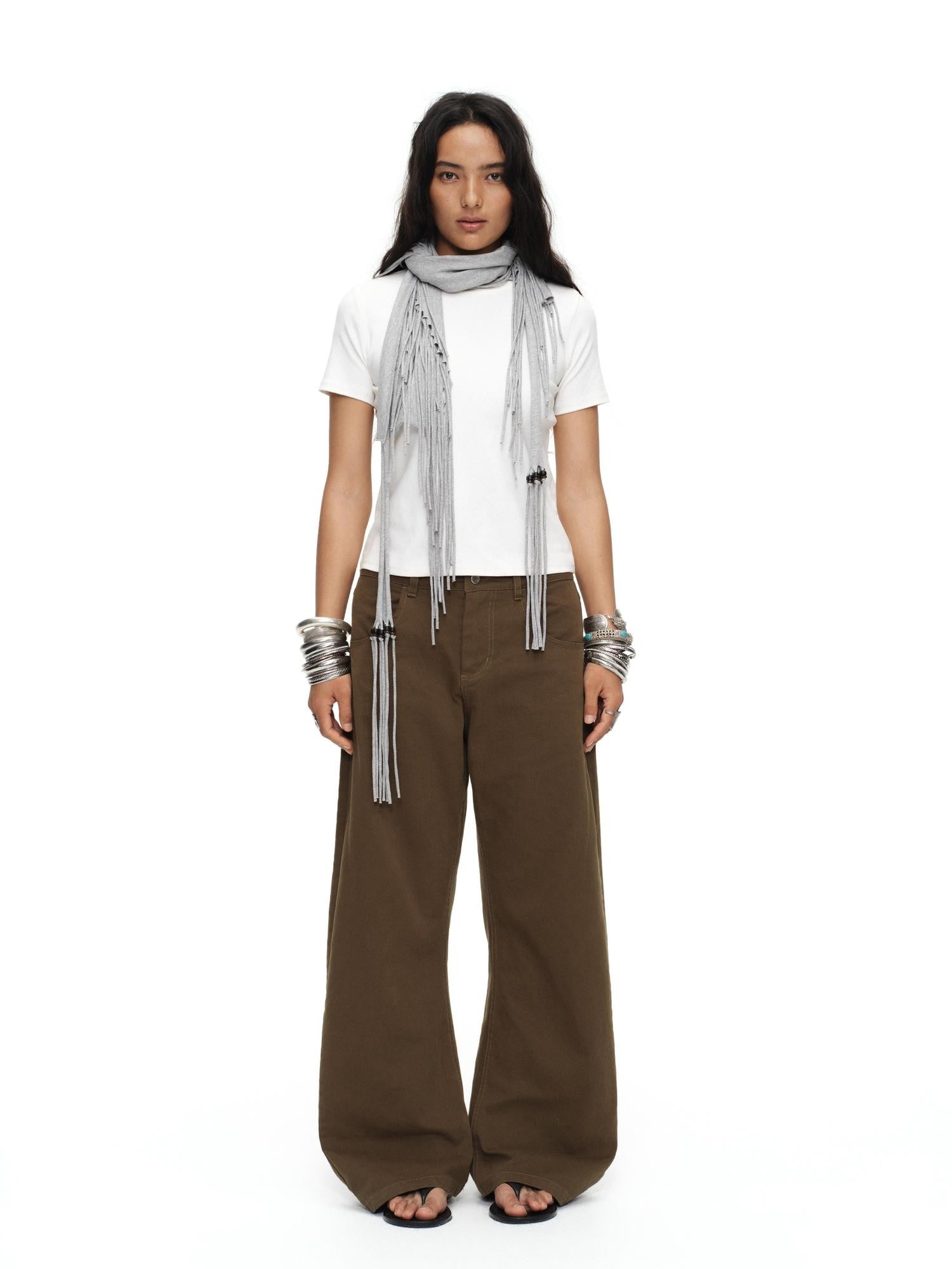 oinimi Tea Brown Low Rise Enzyme Wash Button Fly Women&