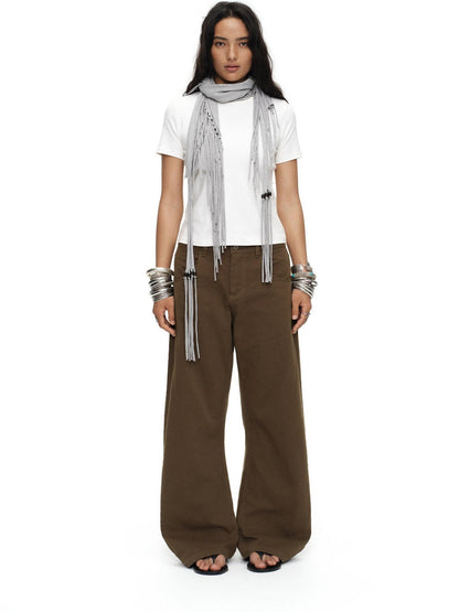 oinimi Tea Brown Low Rise Enzyme Wash Button Fly Women&