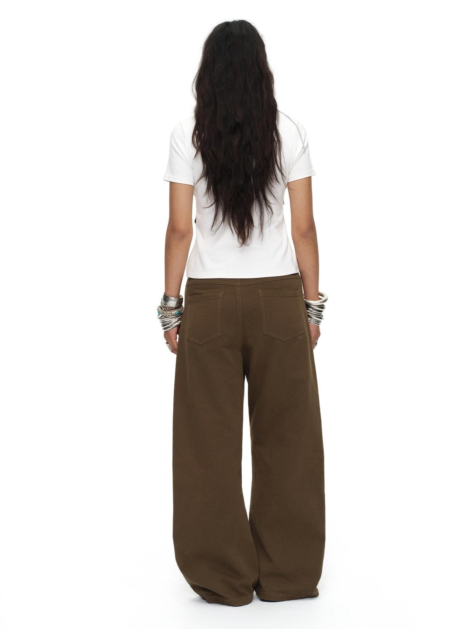 oinimi Tea Brown Low Rise Enzyme Wash Button Fly Women&