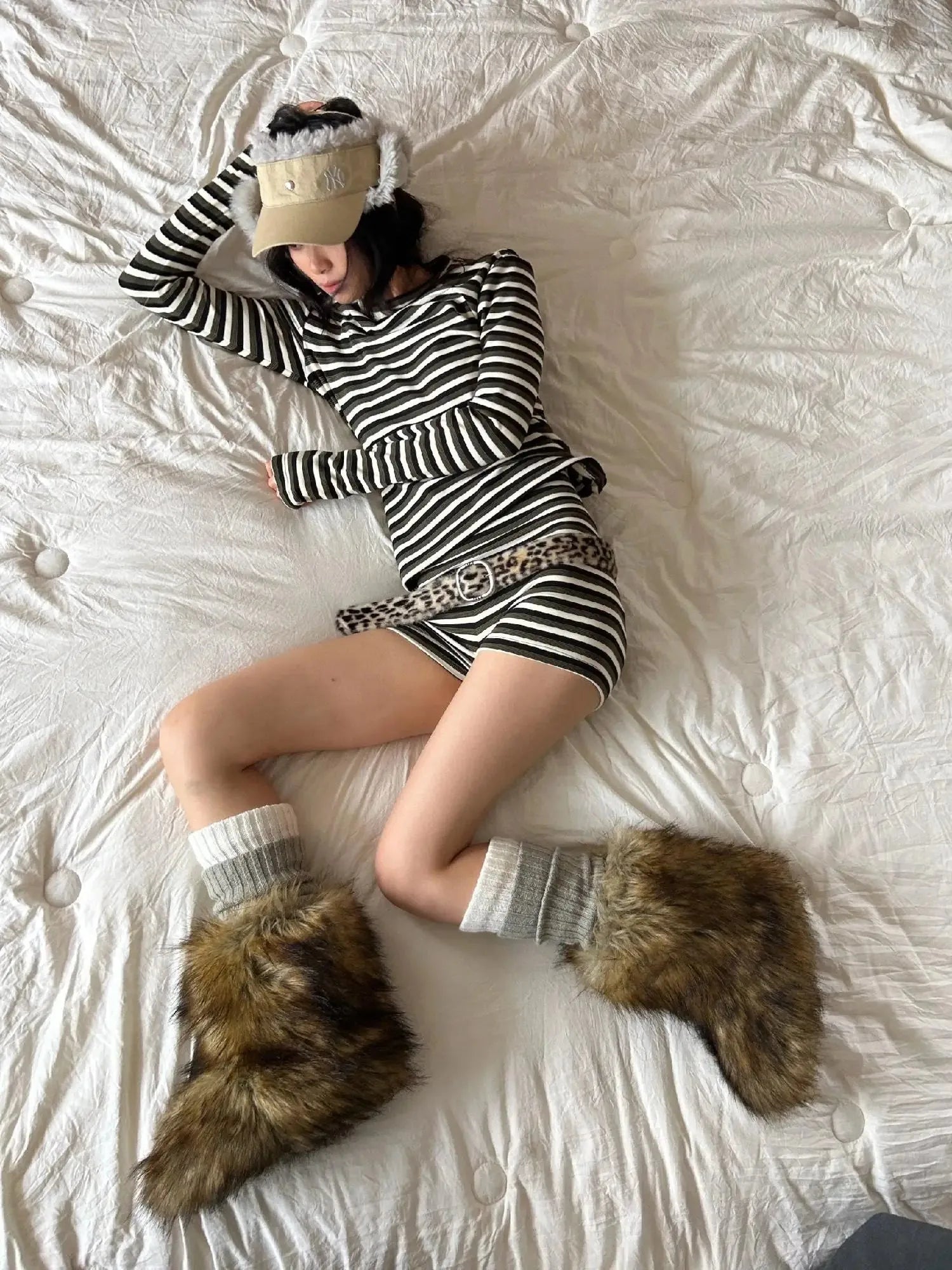 Thermal Striped Long Sleeve Round Neck T-Shirt