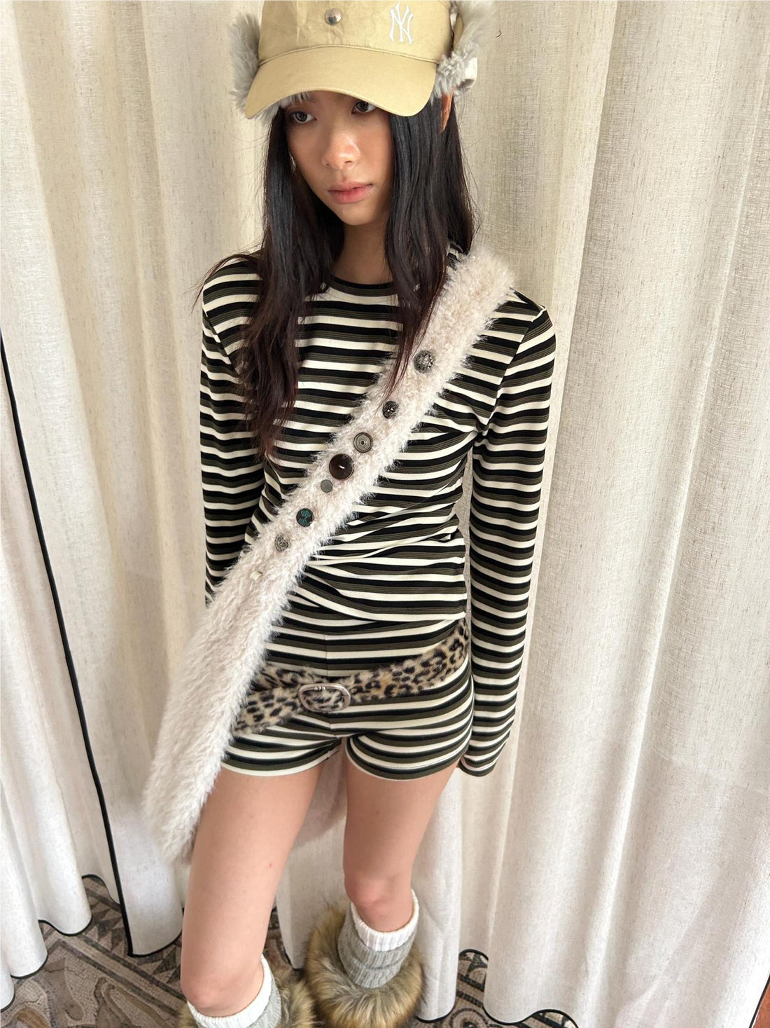 oinimi Thermal Striped Long Sleeve Round Neck T-Shirt