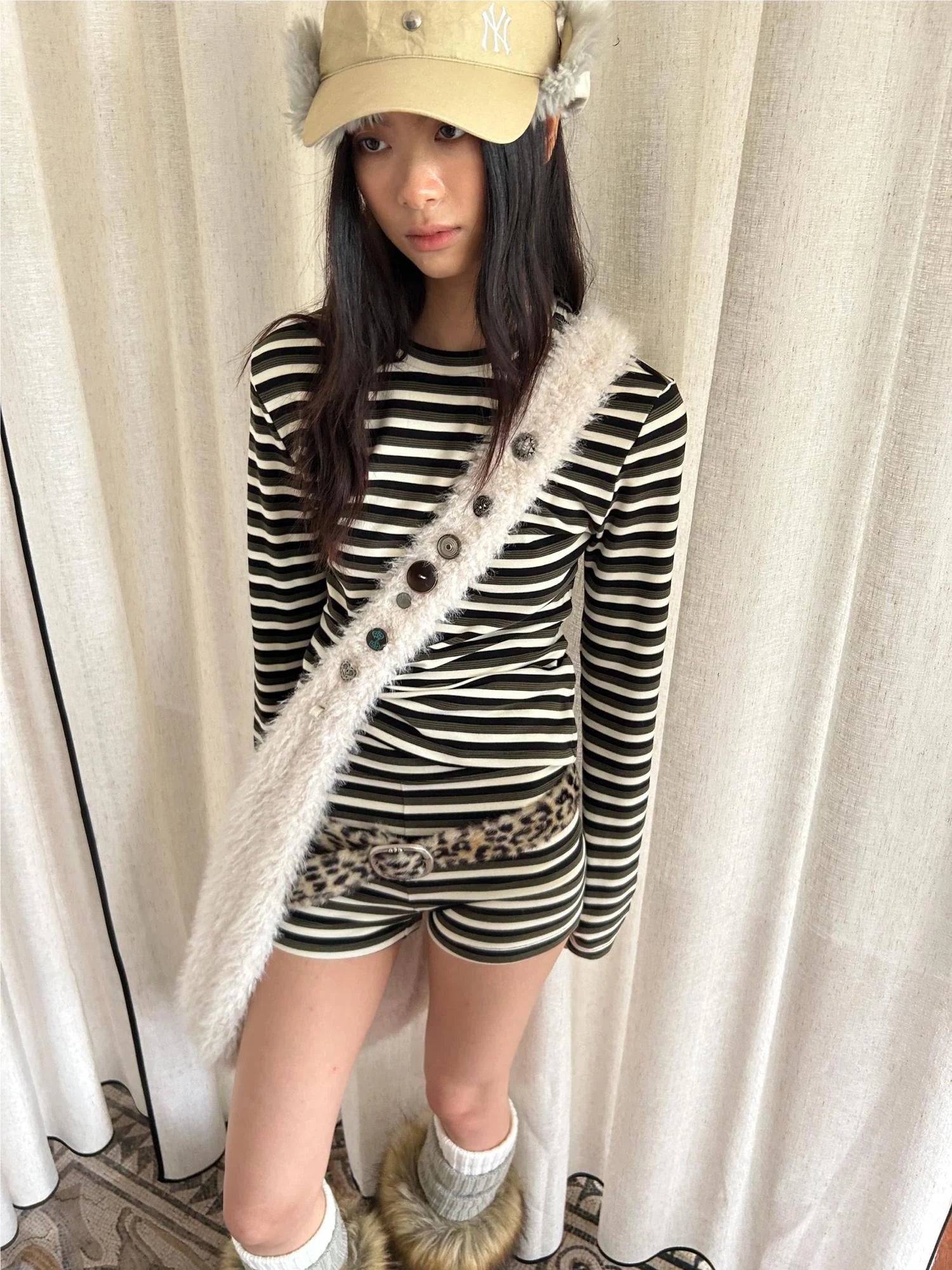 Thermal Striped Long Sleeve Round Neck T-Shirt