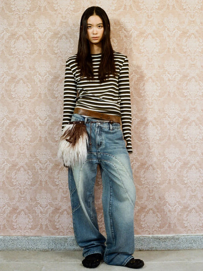 Thermal Striped Long Sleeve Round Neck T-Shirt