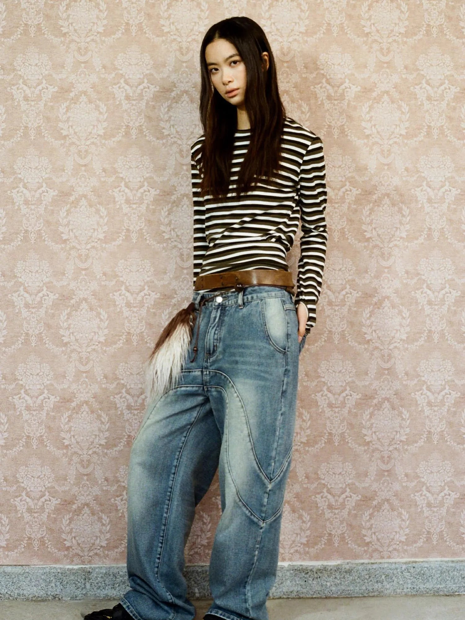 Thermal Striped Long Sleeve Round Neck T-Shirt