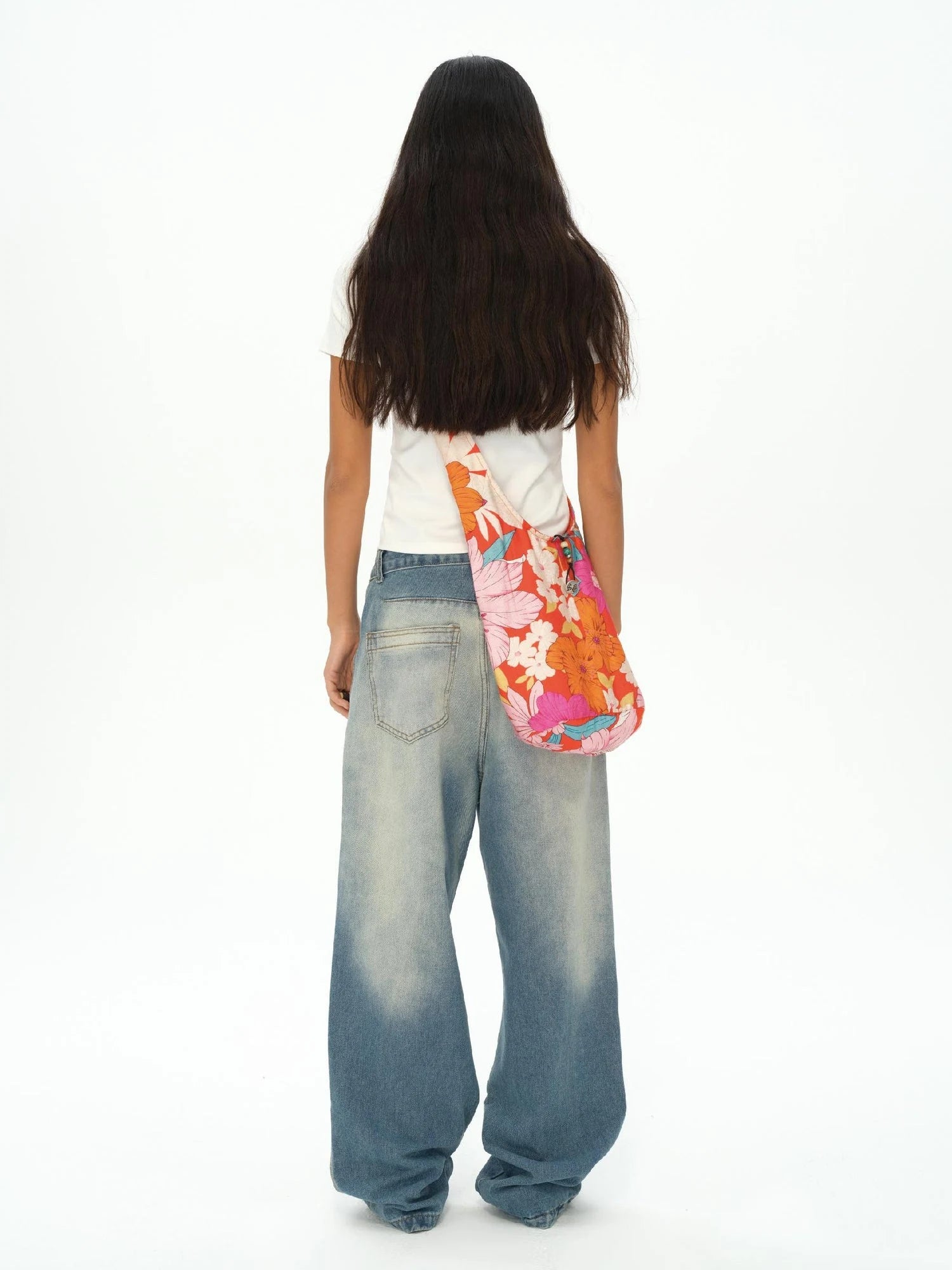 Tropical Floral Print Canvas Crossbody Bag