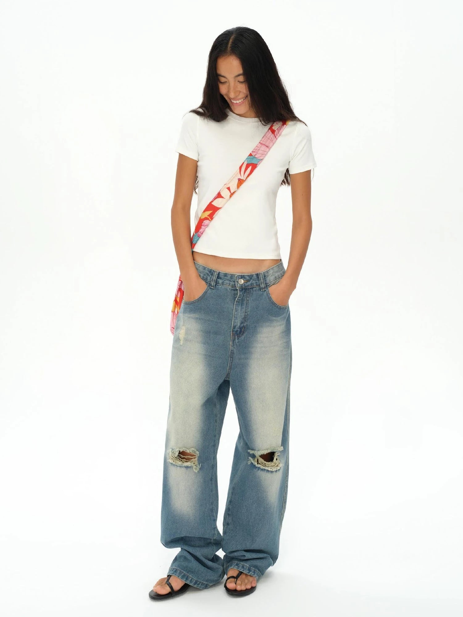 Tropical Floral Print Canvas Crossbody Bag