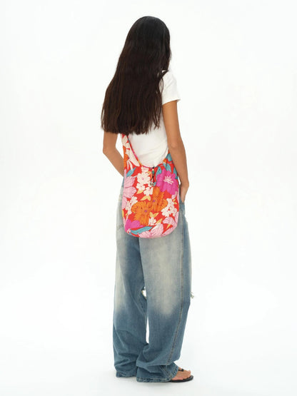 Tropical Floral Print Canvas Crossbody Bag
