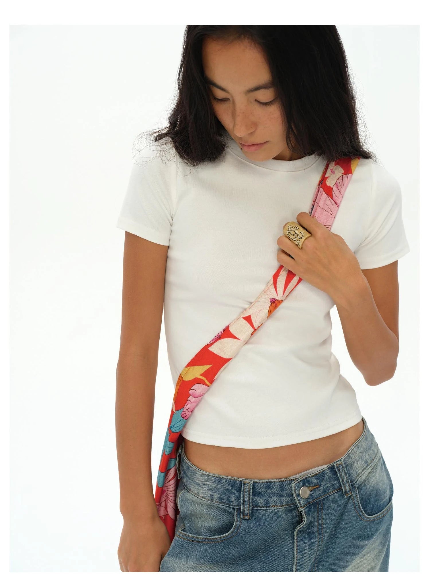 Tropical Floral Print Canvas Crossbody Bag