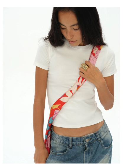 Tropical Floral Print Canvas Crossbody Bag