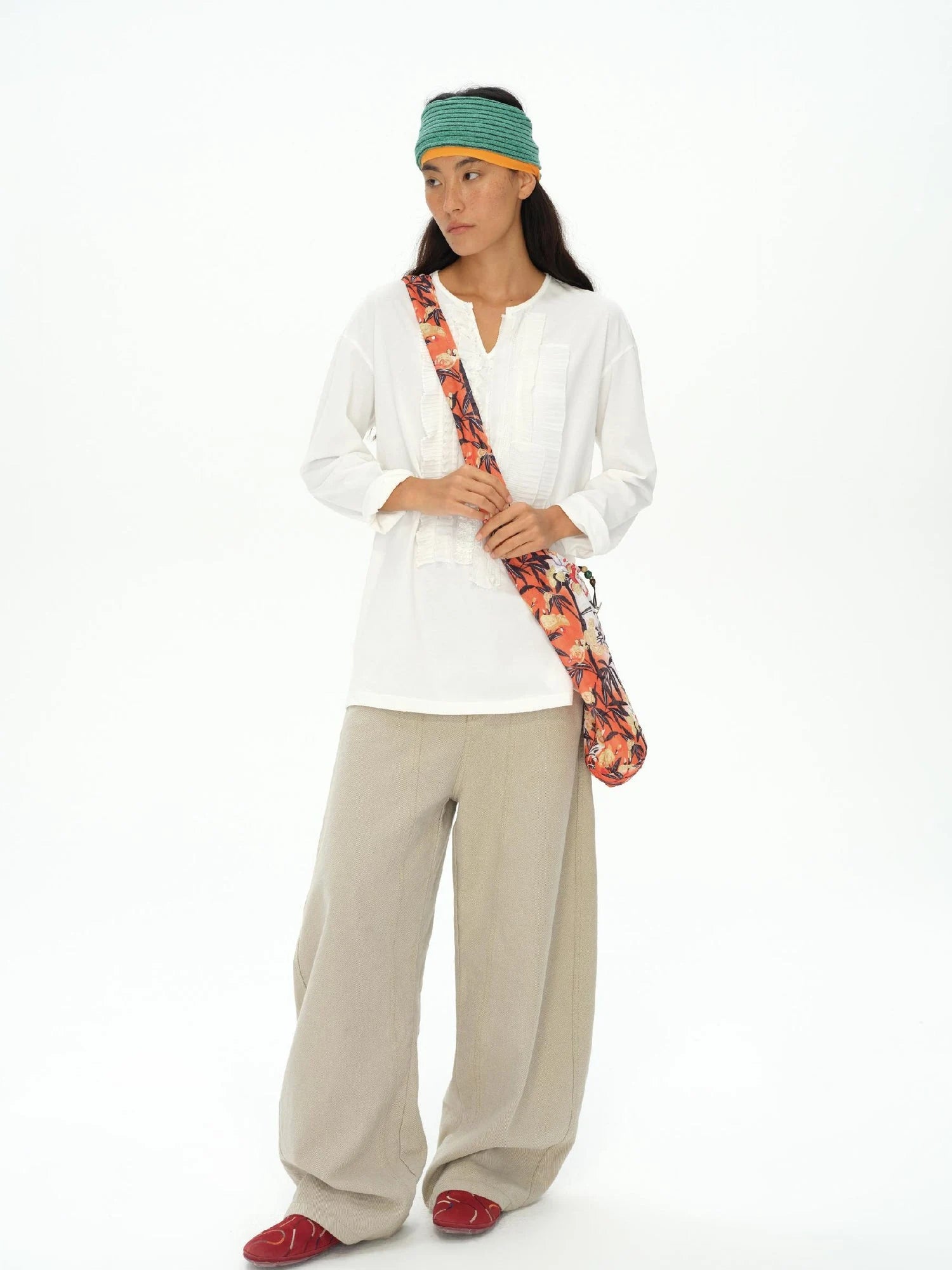 Tropical Floral Print Canvas Crossbody Bag