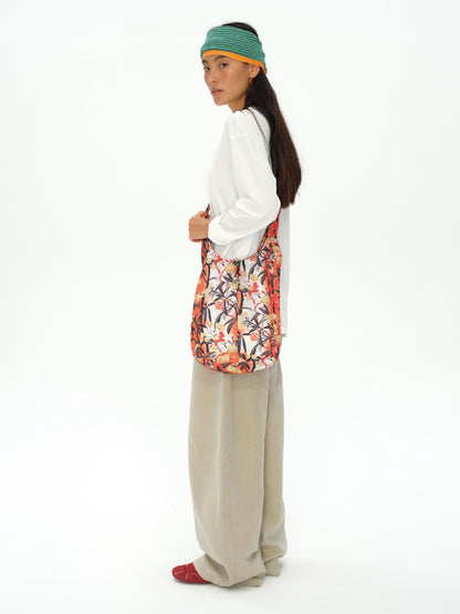 oinimi Tropical Floral Print Canvas Crossbody Bag