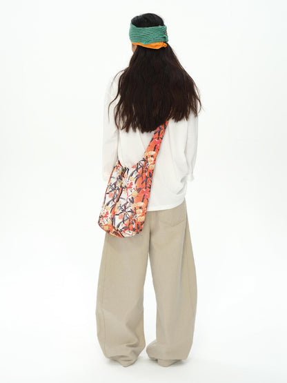 oinimi Tropical Floral Print Canvas Crossbody Bag