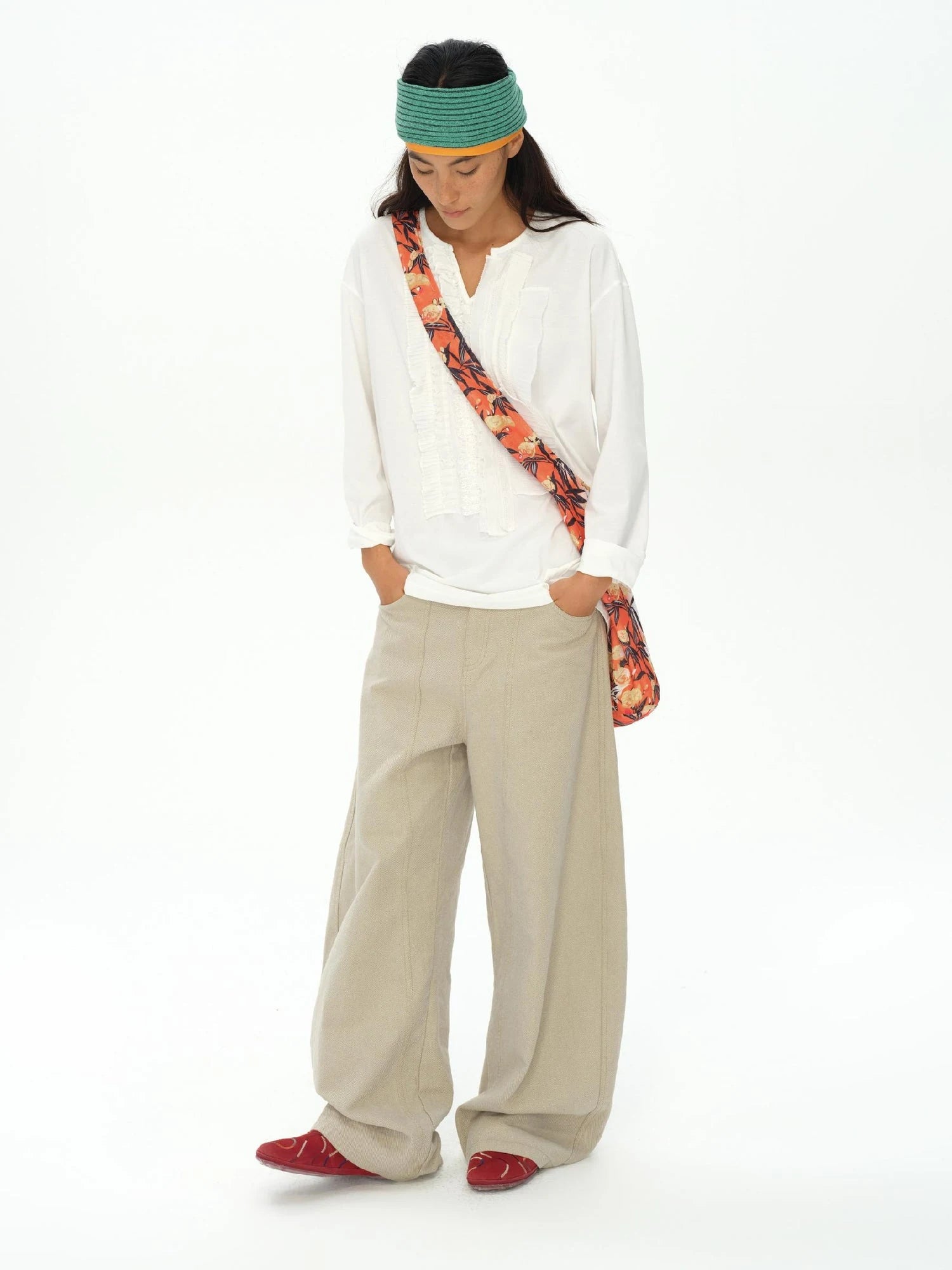 Tropical Floral Print Canvas Crossbody Bag