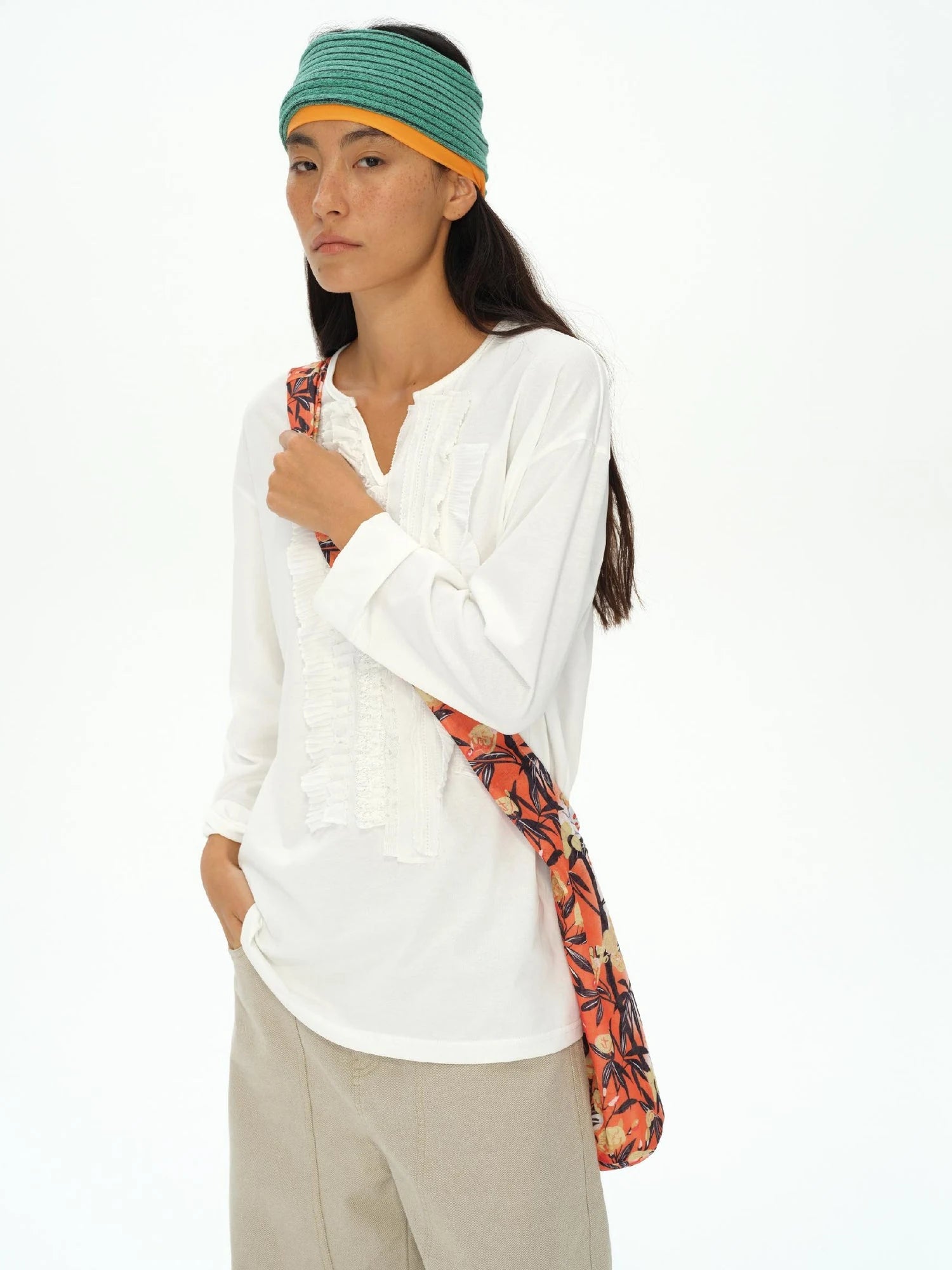 Tropical Floral Print Canvas Crossbody Bag