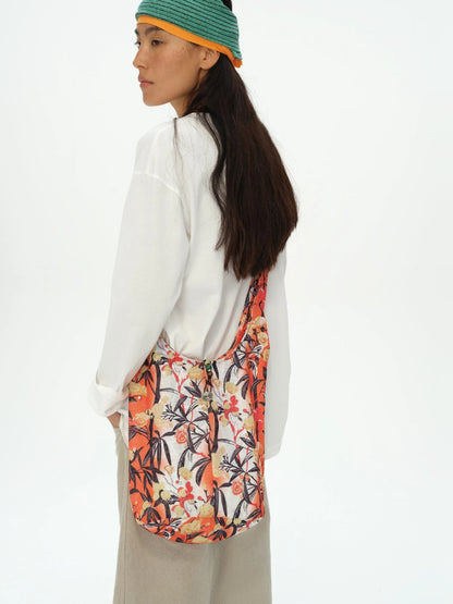 Tropical Floral Print Canvas Crossbody Bag