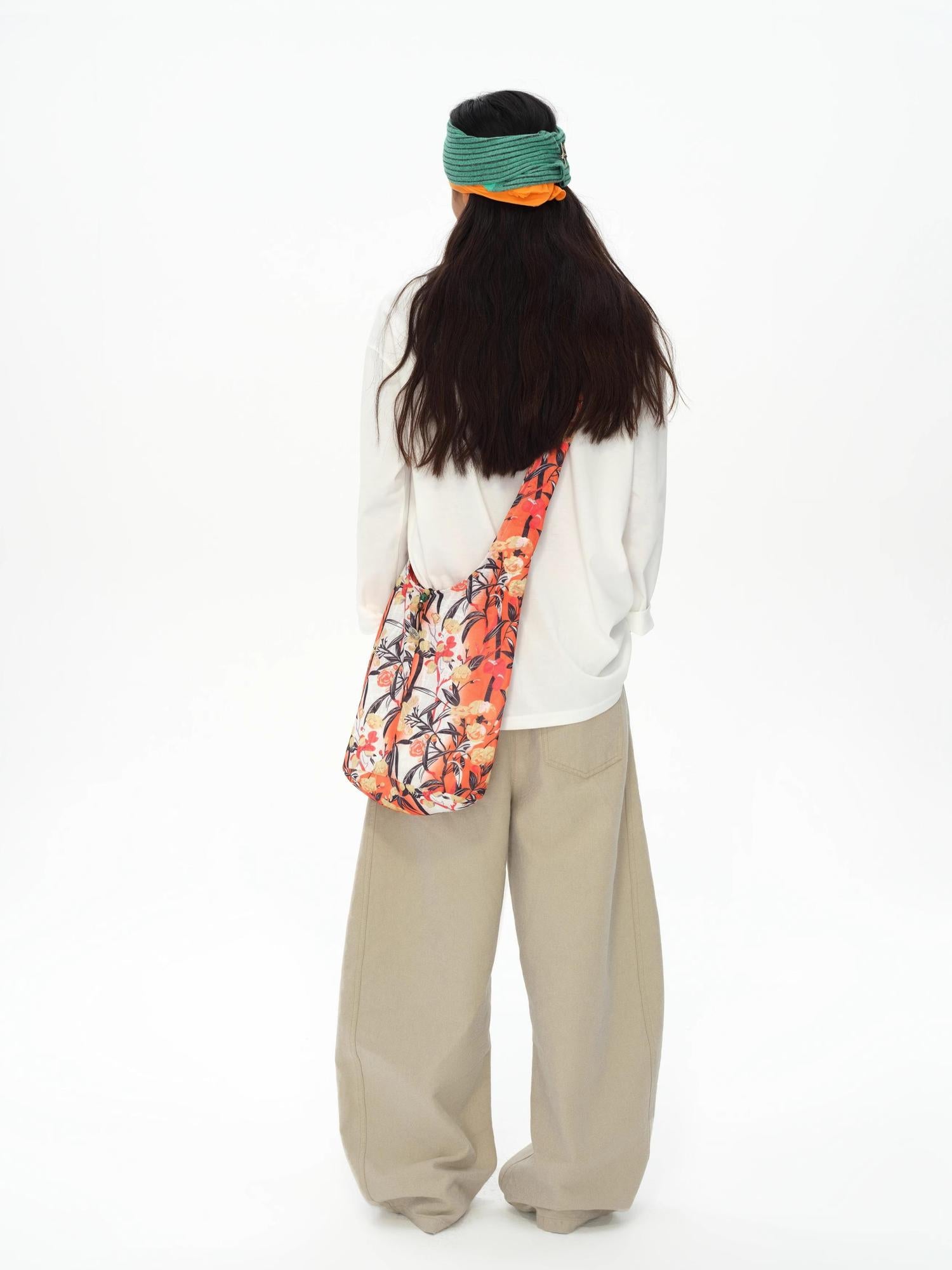 oinimi Tropical Floral Print Canvas Crossbody Bag