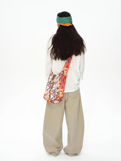 oinimi Tropical Floral Print Canvas Crossbody Bag