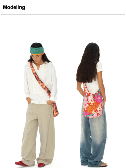 Tropical Floral Print Canvas Crossbody Bag