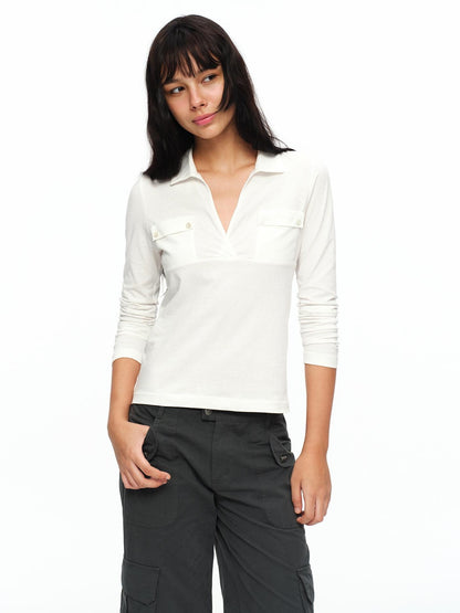 oinimi Turn Down Collar Double Pocket Utility Women&