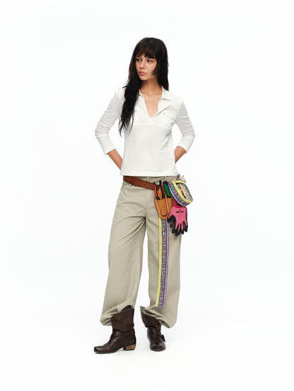 oinimi Turn Down Collar Double Pocket Utility Women&