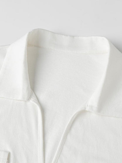 oinimi Turn Down Collar Double Pocket Utility Women&