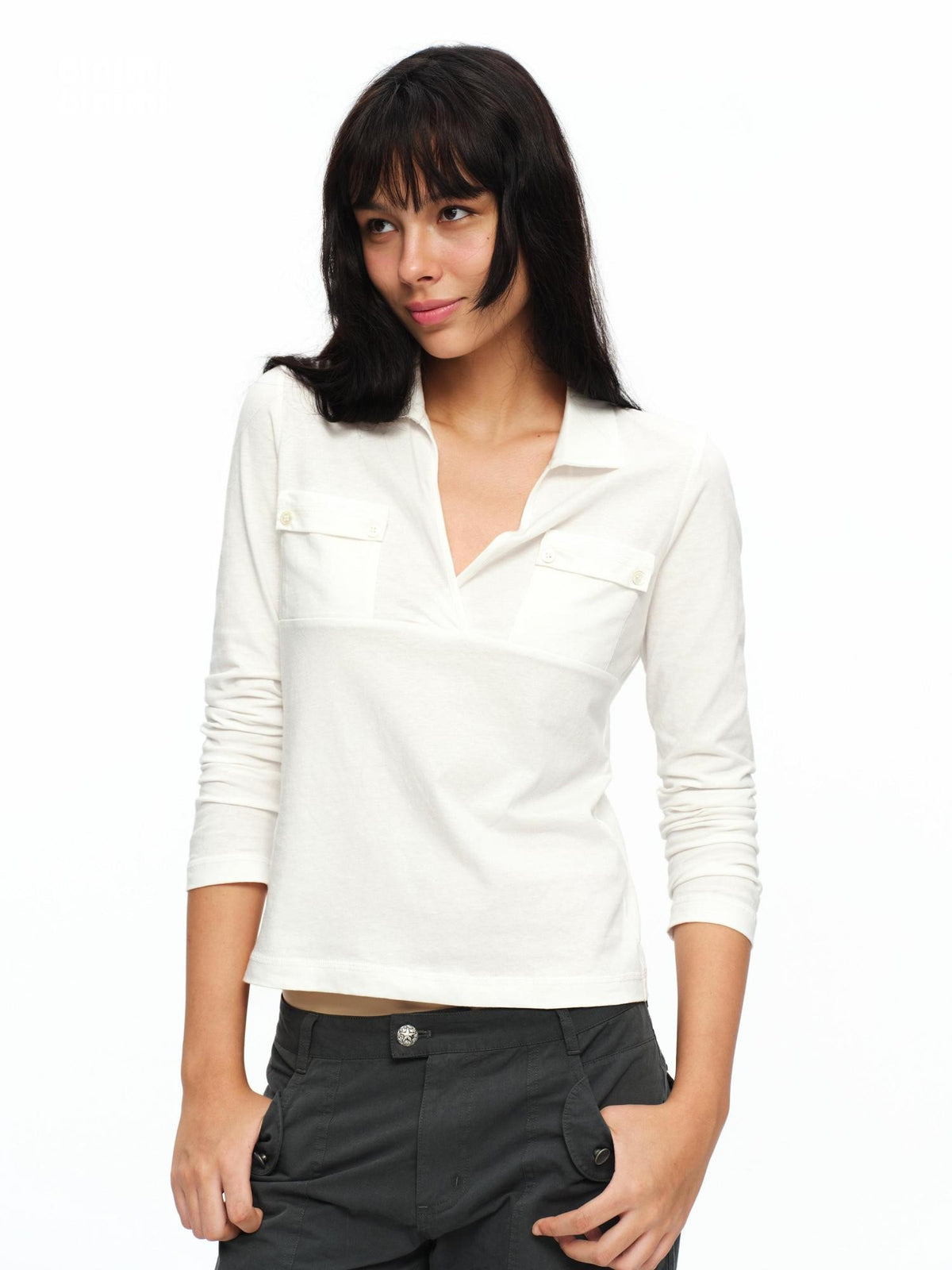 oinimi Turn Down Collar Double Pocket Utility Women&