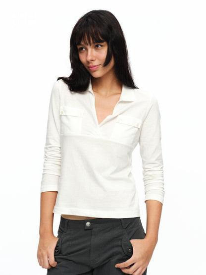 oinimi Turn Down Collar Double Pocket Utility Women&