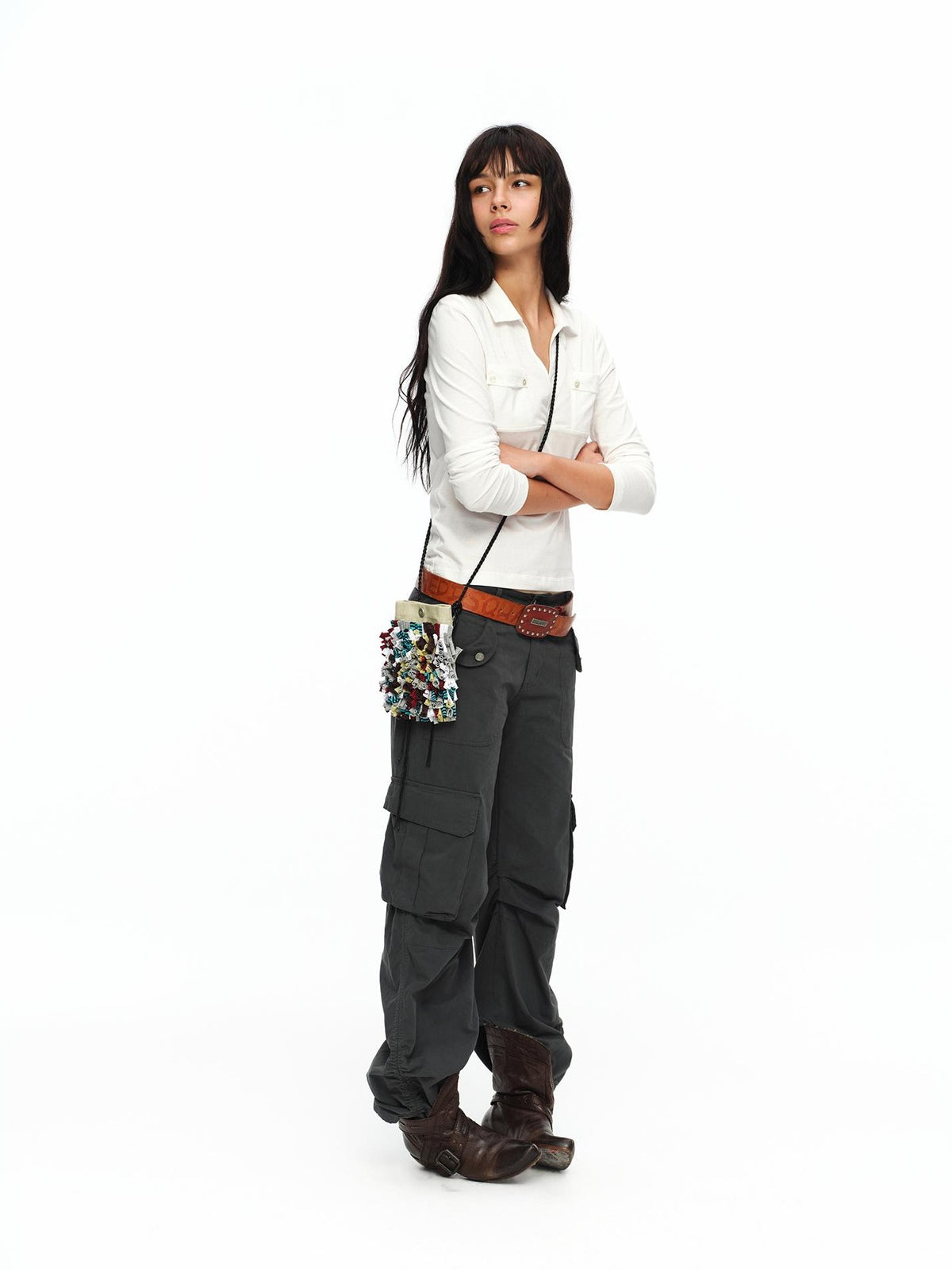 oinimi Turn Down Collar Double Pocket Utility Women&