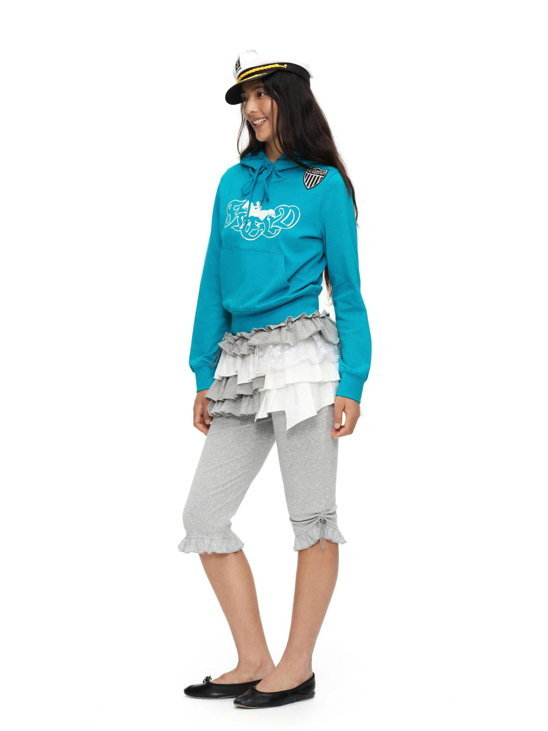 oinimi Turquoise Knight Embroidered Print Shoulder Epaulet Women&