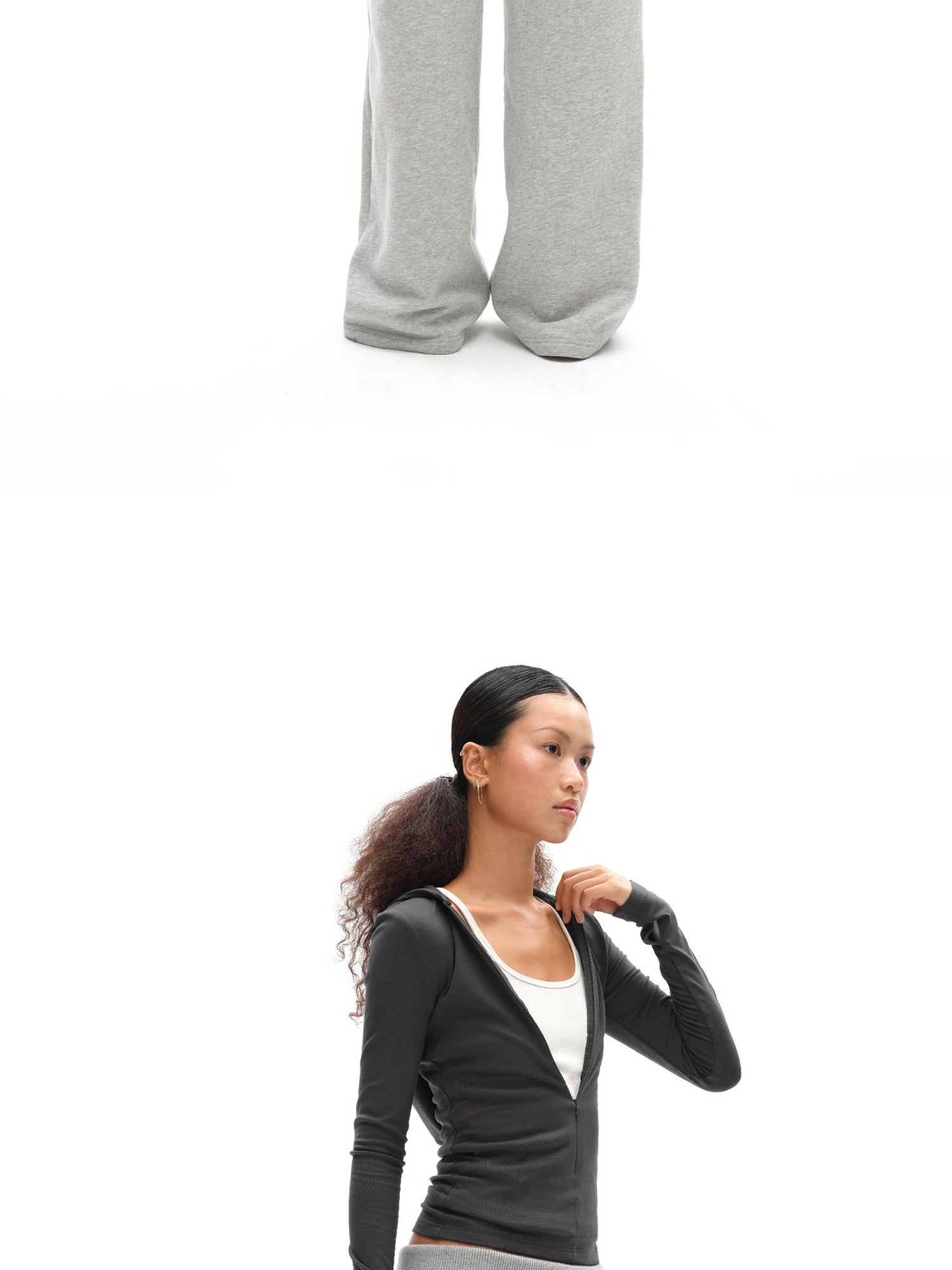 oinimi V-Neck Hooded Adjustable Fleece-Lined Slim Fit Top