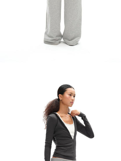 oinimi V-Neck Hooded Adjustable Fleece-Lined Slim Fit Top