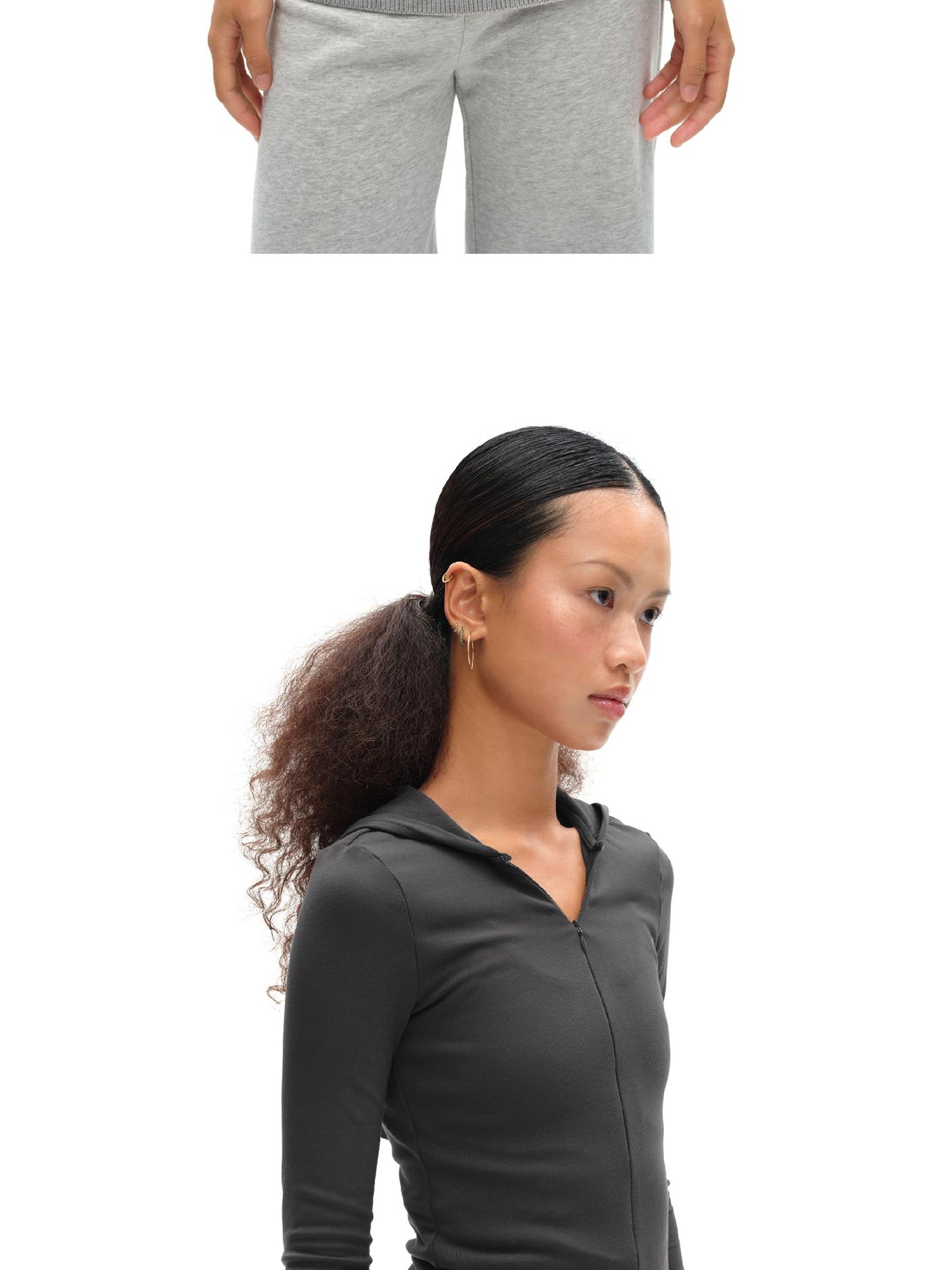 oinimi V-Neck Hooded Adjustable Fleece-Lined Slim Fit Top