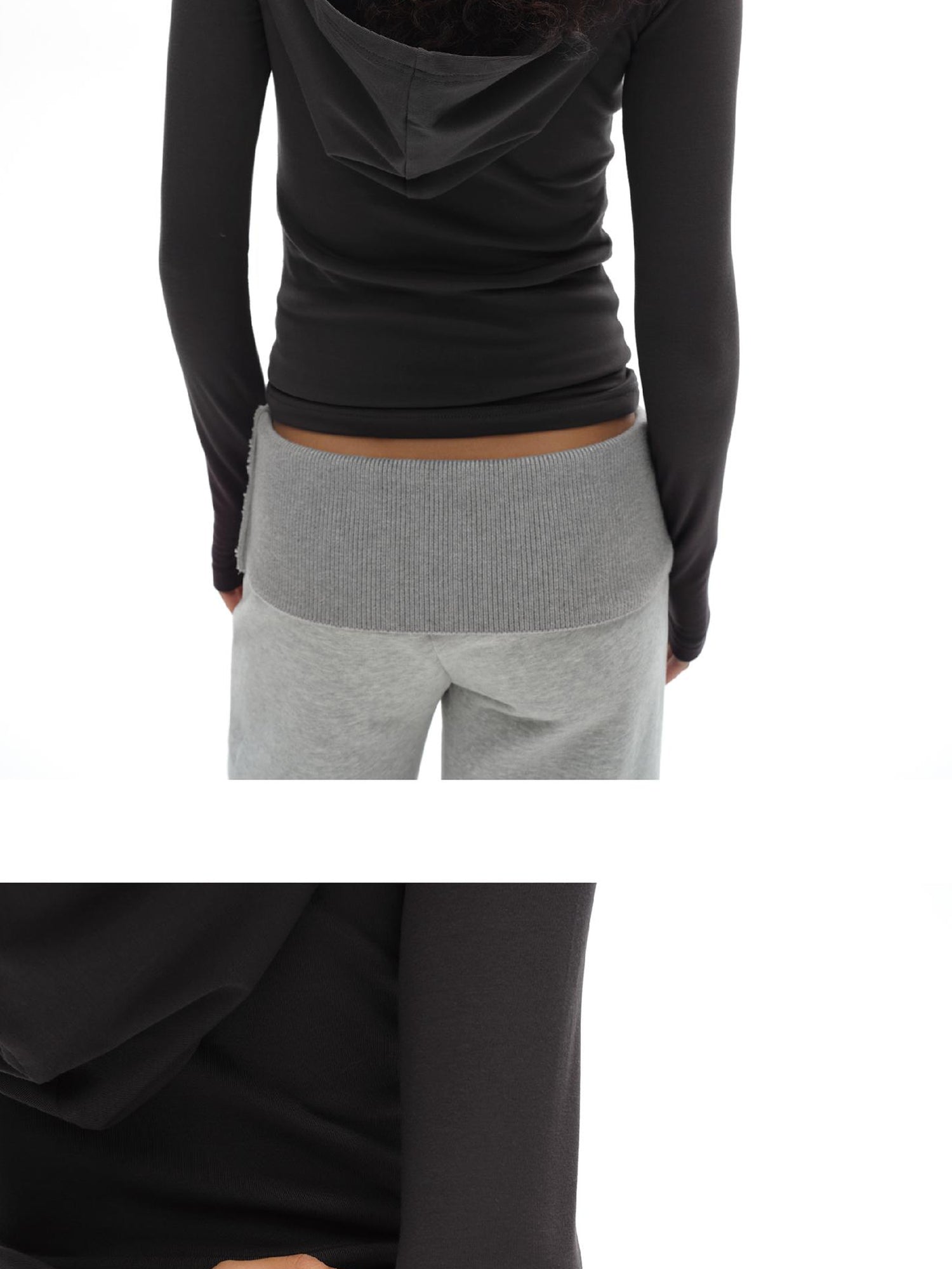 oinimi V-Neck Hooded Adjustable Fleece-Lined Slim Fit Top