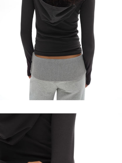 oinimi V-Neck Hooded Adjustable Fleece-Lined Slim Fit Top