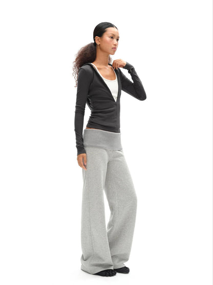 oinimi V-Neck Hooded Adjustable Fleece-Lined Slim Fit Top